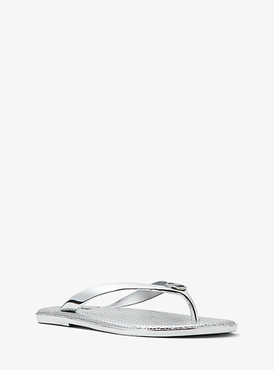 Shop Michael Kors Jet Set Metallic Jelly Flip-flop In Silver