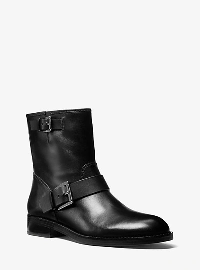 Shop Michael Kors Reeves Leather Moto Boot In Black