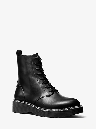 Shop Michael Kors Tavie Leather Combat Boot In Black