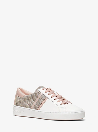 Shop Michael Kors Keaton Chain-mesh And Leather Sneaker In Silver
