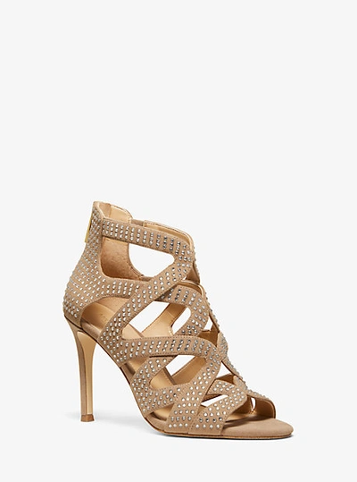 Shop Michael Kors Annalee Embellished Suede Sandal In Natural