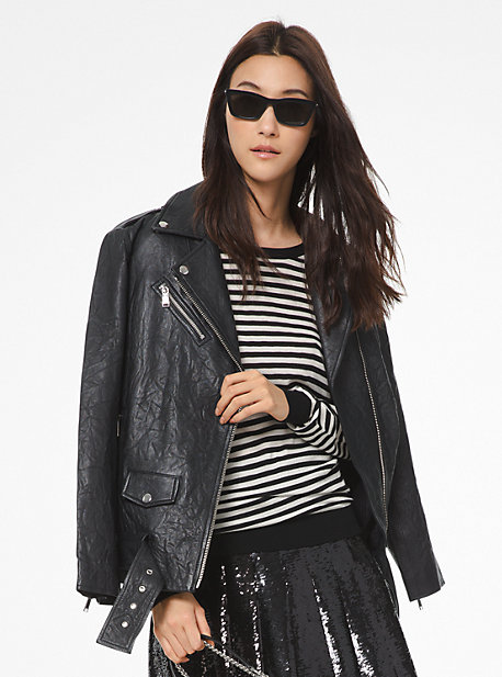 michael kors crinkled leather moto jacket