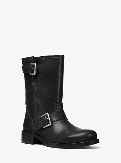 Shop Michael Kors Jonas Leather Moto Boot In Black