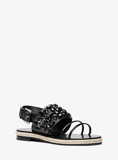 Shop Michael Kors Lafayette Embellished Snakeskin Sandal In Black