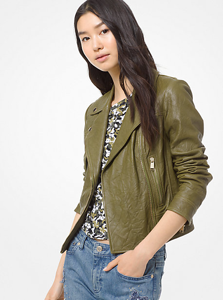 crinkled leather moto jacket