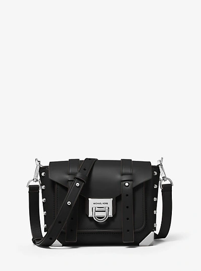 Shop Michael Kors Manhattan Small Leather Crossbody Bag In Black