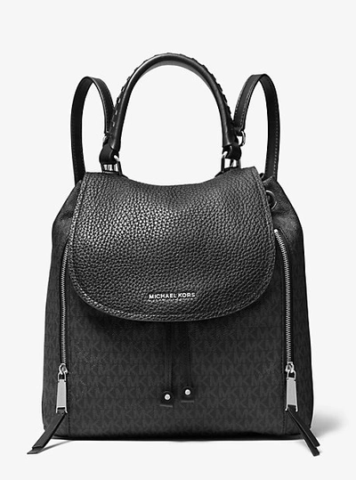 Shop Michael Kors Viv Large Logo And Leather Backpack In Black