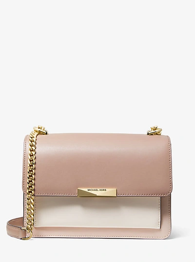 Shop Michael Kors Jade Large Tri-color Leather Crossbody In Pink
