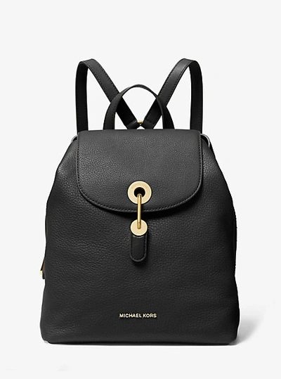 Shop Michael Kors Raven Medium Pebbled Leather Backpack In Black