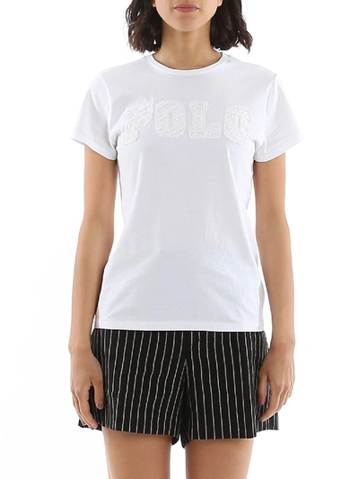 Shop Polo Ralph Lauren Beaded Embroidery Logo T-shirt In White