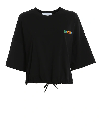 Shop Moschino Multicolour Logo T-shirt With Drawstring In Black