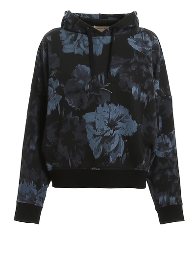 Shop Alexandre Vauthier Floral Print Cotton Hooded Sweatshirt In Dark Blue