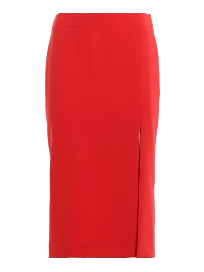 Shop Moschino Side Vent Pencil Skirt In Red