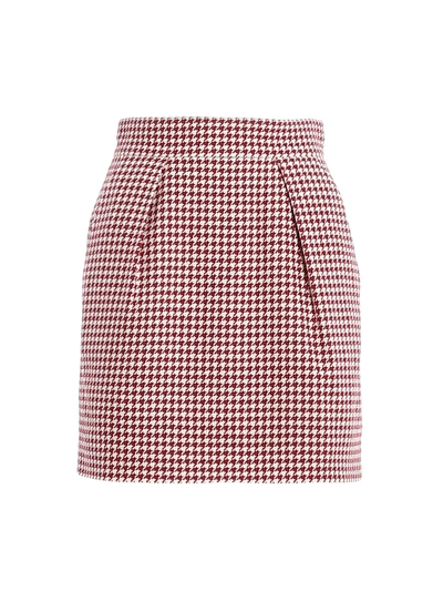 Shop Alexandre Vauthier Houndstooth Patterned Cotton Blend Skirt In Dark Red