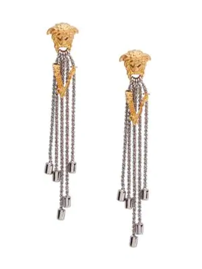 Shop Versace Virtus Logo Tribute Linear Chain Earrings In Tribute Gold