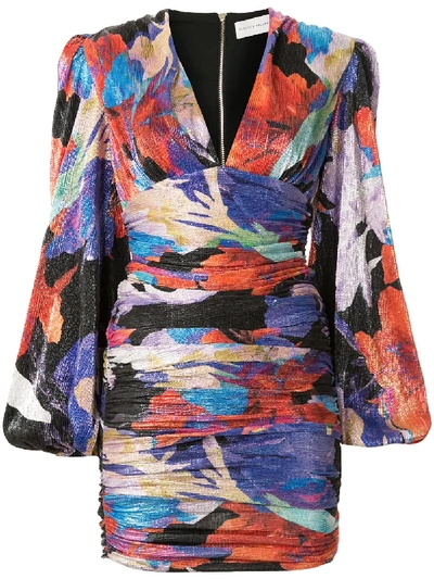 Shop Rebecca Vallance Belladonna Abstract-print Ruched Mini Dress In Multicolour