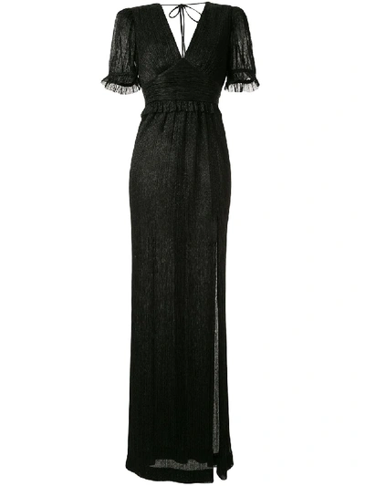 Shop Rebecca Vallance Luna Pleated Metallic Gown In Black