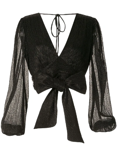 Shop Rebecca Vallance Luna Balloon-sleeved Crop Top In Black