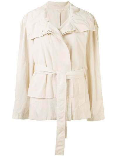 Shop Lemaire Funnel-neck Tie-waist Jacket In Neutrals