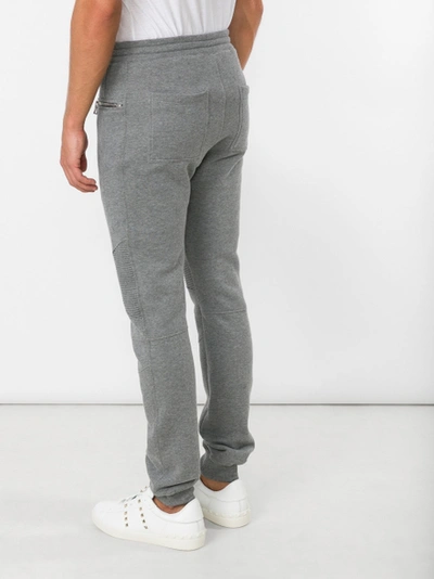 Shop Balmain Grey Biker Detail Pants