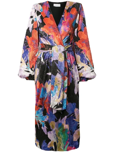 Shop Rebecca Vallance Belladonna Abstract-print Tie-waist Midi Dress In Multicolour