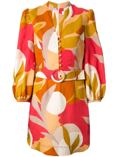 Shop Rebecca Vallance Sangria Abstract-print Belted Dress In Multicolour