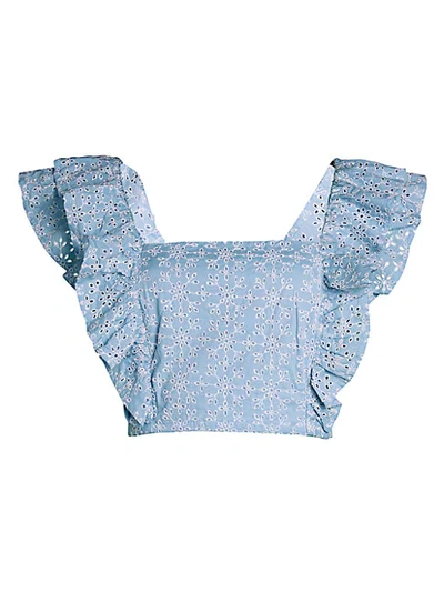 Shop Bcbgeneration Eyelet Ruffle Cropped Top In Cerulean