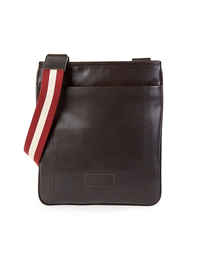 Shop Bally Men's Terino Stripe-strap Leather Crossbody Bag In Chocolate