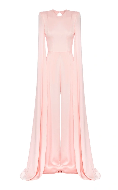 Shop Alex Perry Halston Cape Overlay Satin Jumpsuit In Pink
