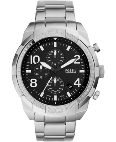 Shop Fossil Men's Chronograph Bronson Stainless Steel Bracelet Watch 50mm In Silver