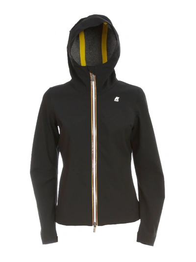Shop K-way Lil Bonded Jersey Bomber Jacket W/hood And Zip In Black