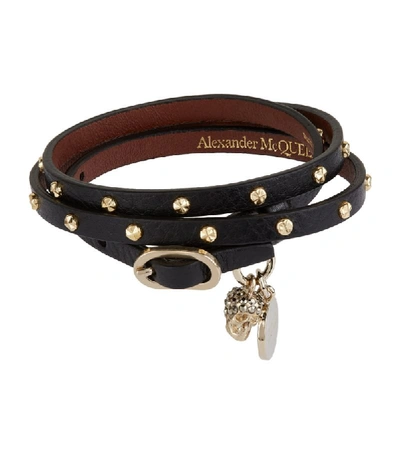 Shop Alexander Mcqueen Leather Studded Wrap Bracelet