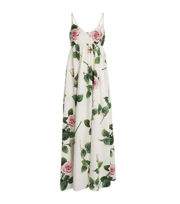 Dolce & Gabbana Cotton Tropical Rose Maxi Dress In White | ModeSens