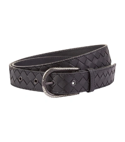 Shop Bottega Veneta Leather Intrecciato Belt