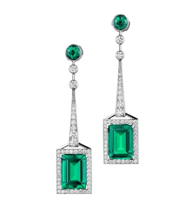 Shop Atelier Swarovski White Gold, Lab-grown Diamond And Emerald Drop Mosaic Earrings