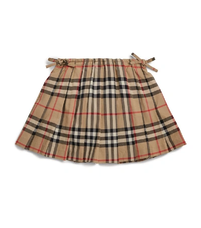 Shop Burberry Kids Check Pleated Skirt