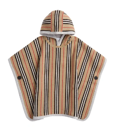 Shop Burberry Kids Reversible Icon Stripe Merino Wool Hooded Poncho