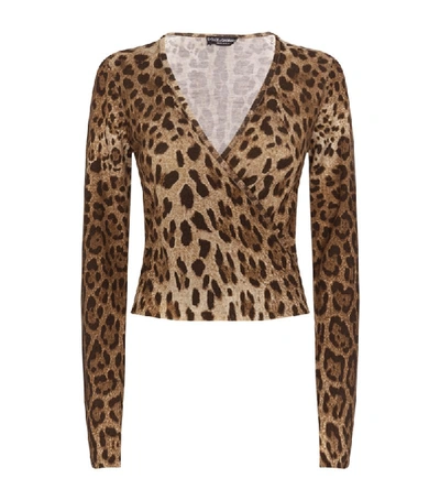 Shop Dolce & Gabbana Leopard Print Wrap Top In Brown