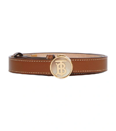 Shop Burberry Leather Tb Monogram Buckle Belt