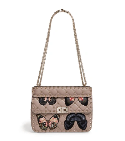 Shop Valentino Medium Butterfly Embroidery Rockstud Spike Shoulder Bag