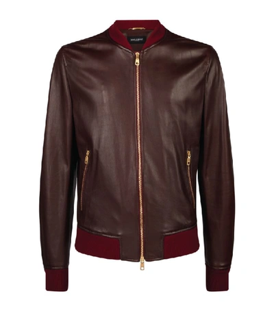 Shop Dolce & Gabbana Leather Bomber Jacket In Multi