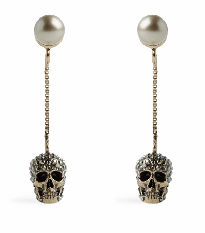 Shop Alexander Mcqueen Crystal-embellished Skull Earrings