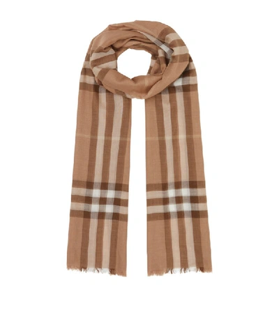 Shop Burberry Lightweight Wool-silk Check Scarf