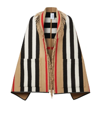 Shop Burberry Wool-cashmere Icon Stripe Cape