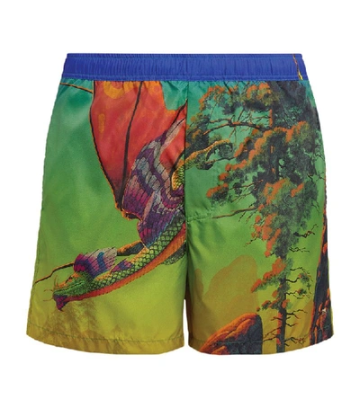 Shop Valentino Dragon At Dawn Print Swim Shorts