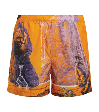 Shop Valentino Yellow City Print Swim Shorts