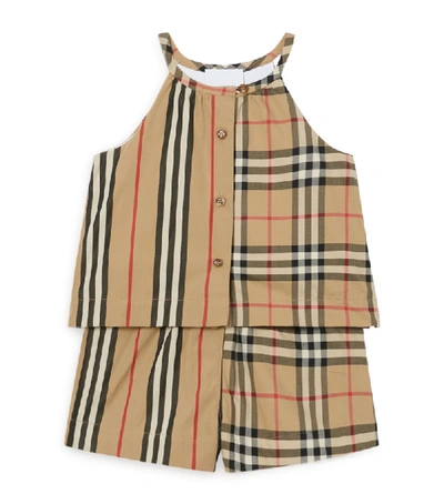 Shop Burberry Kids Icon Stripe And Vintage Check Playsuit