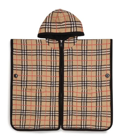 Shop Burberry Kids Vintage Check Hooded Wool Poncho