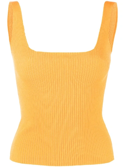 Shop Sandro Square Neck Ribbed-knit Top In Orange