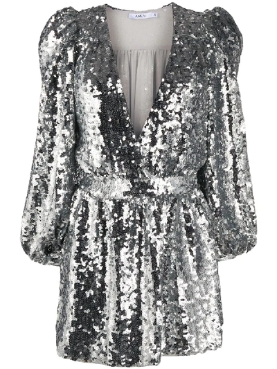 Shop Amen Sequinned V-neck Dress In Silver